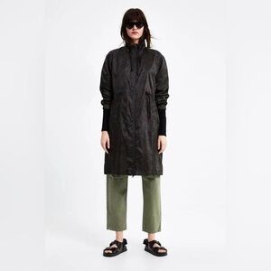 NWT ZARA Camo Windbreaker Jacket Black Brown Size Small